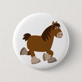 Cute Trotting Tecknad Shire Horse Button Badge Knapp