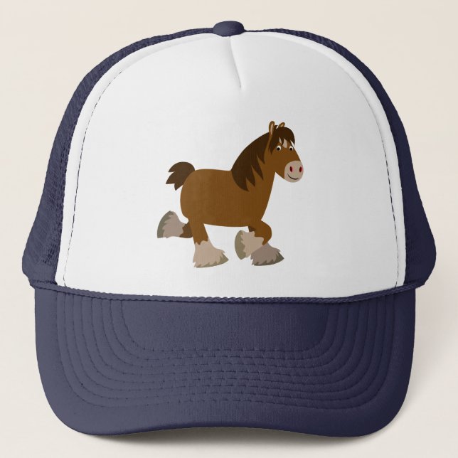 Cute Trotting Tecknad Shire Horse Hat Truckerkeps (Framsida)