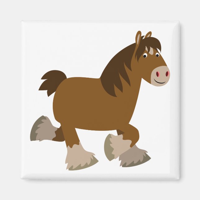Cute Trotting Tecknad Shire Horse Magnet (Framsidan)