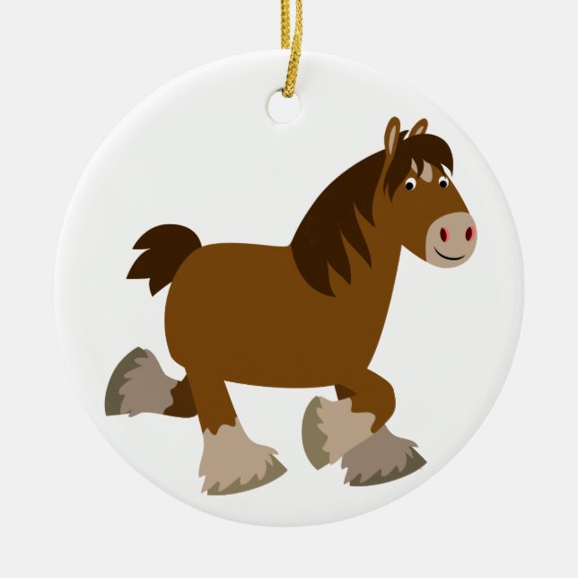 Cute Trotting Tecknad Shire Horse Ornament (Framsidan)