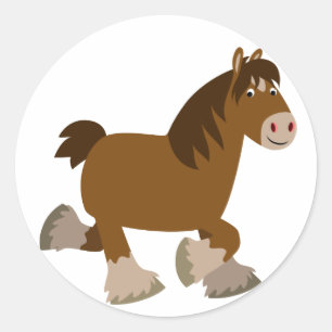 Cute Trotting Tecknad Shire Horse Sticker Runt Klistermärke