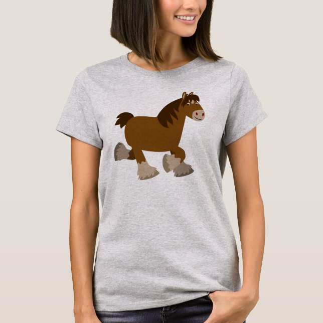 Cute Trotting Tecknad Shire Horse Women T-Shirt (Framsida)