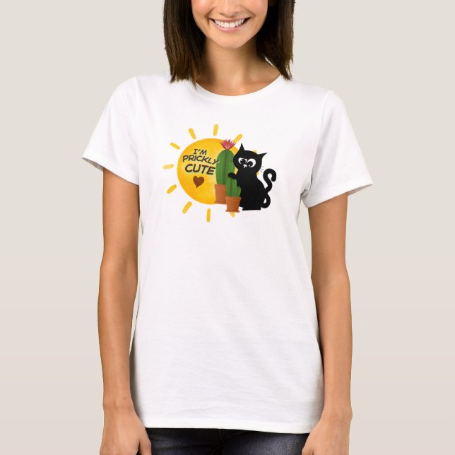 Cute Tshirt with black cat and cactus T Shirt (Framsida)