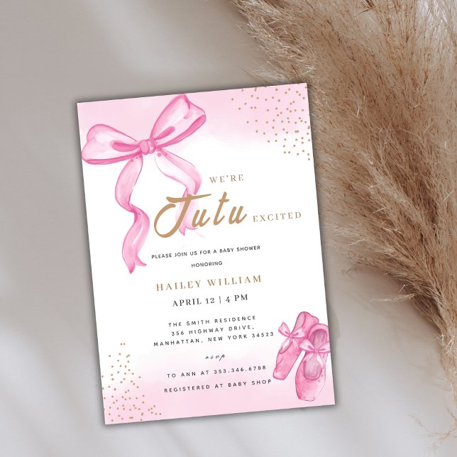 Cute Tu Ballerina Shoes Bow Girl Shower Inbjudningar (Cute TuTu Ballerina Shoes Bow Girl Baby Shower Invitation)