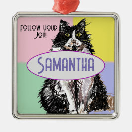 Cute Tuedo Cat Pastel Rosa Barn Namn Dekoration