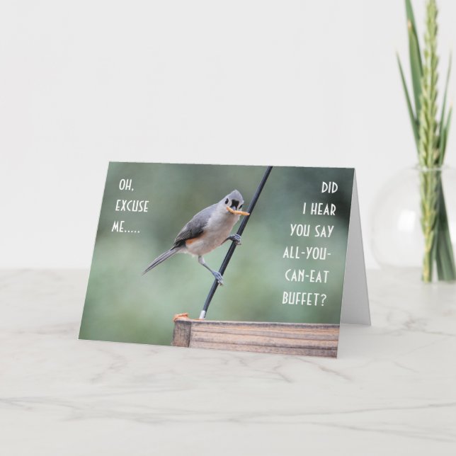 Cute Tuftad Titmus på Feeder, Lårdag Kort (Framsida)