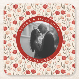 Cute Tulip Budget Wedding Coaster Underlägg Papper Kvadrat