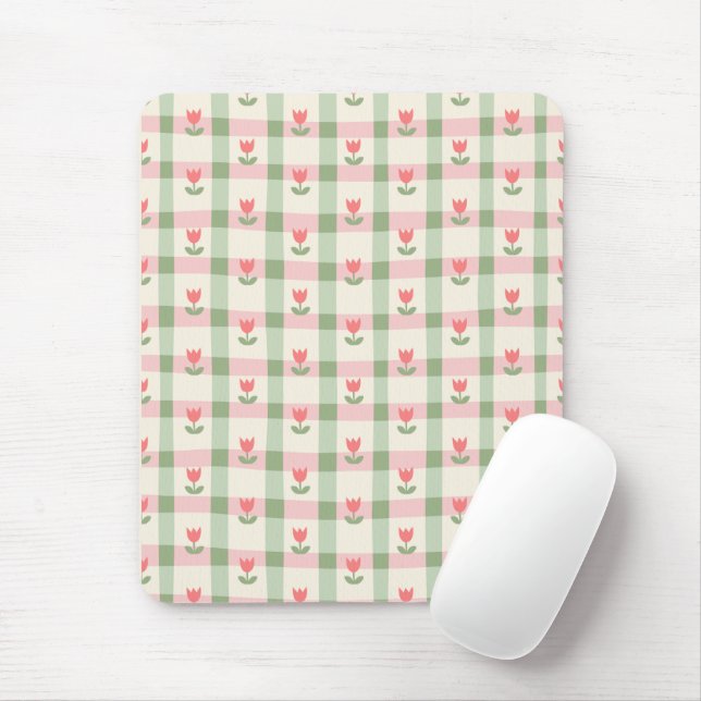 Cute Tulip Checkered Pattern | Pastel Floral  Musmatta (Med mus)