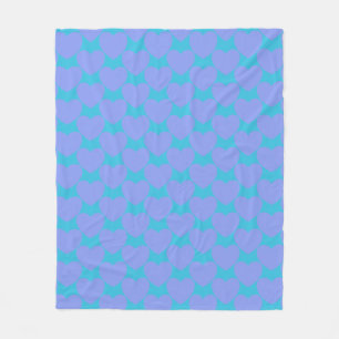 Cute Turcoise Blue och Periwinkle Heart Mönster Fleecefilt