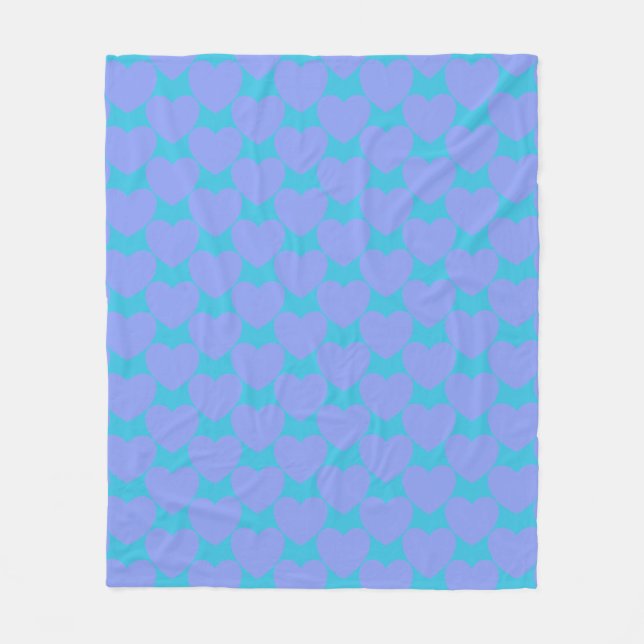 Cute Turcoise Blue och Periwinkle Heart Mönster Fleecefilt (Framsidan)
