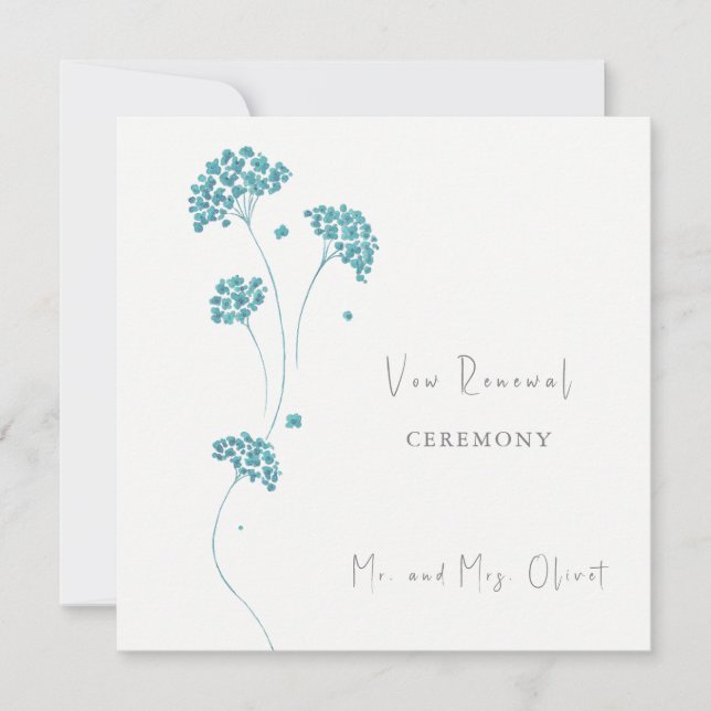 Cute Turcoise Flowers Vow Renewal Call Inbjudningar (Framsida)