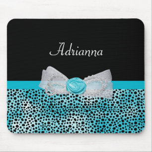 Cute Turcos Cheetah Skriv ut Frilly Bow och Namn Musmatta