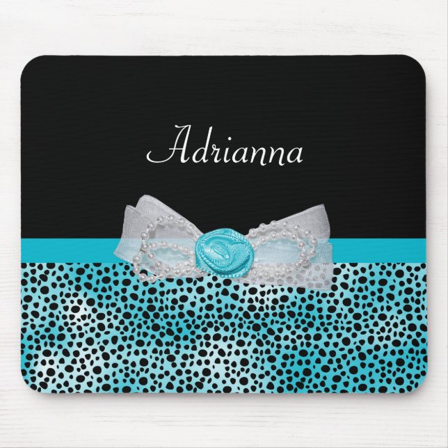Cute Turcos Cheetah Skriv ut Frilly Bow och Namn Musmatta (Framsidan)