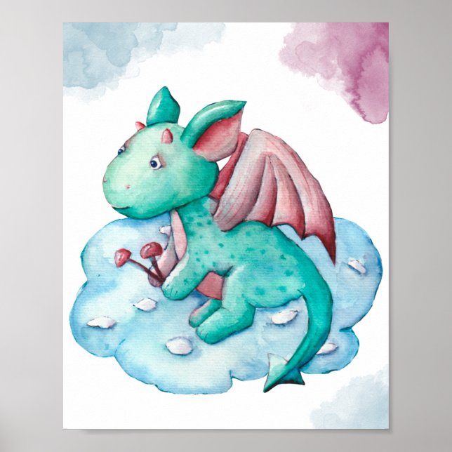 Cute Turcos Dragon på en molnVisning Poster (Framsidan)
