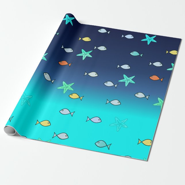 Cute Turcos Grönt Blue Starfish Presentpapper (Utrullad)