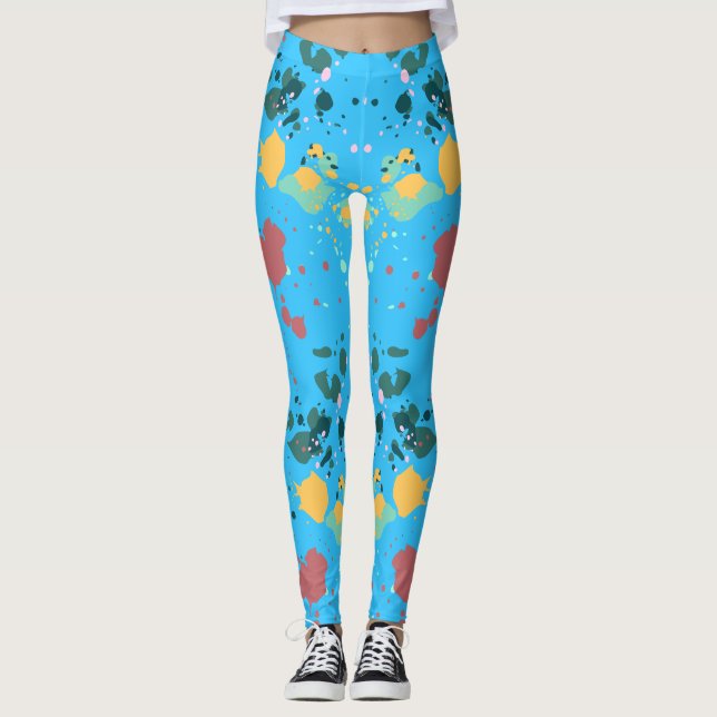 Cute Turcos, Gult Paint Splatter Mönster Leggings (Framsida)