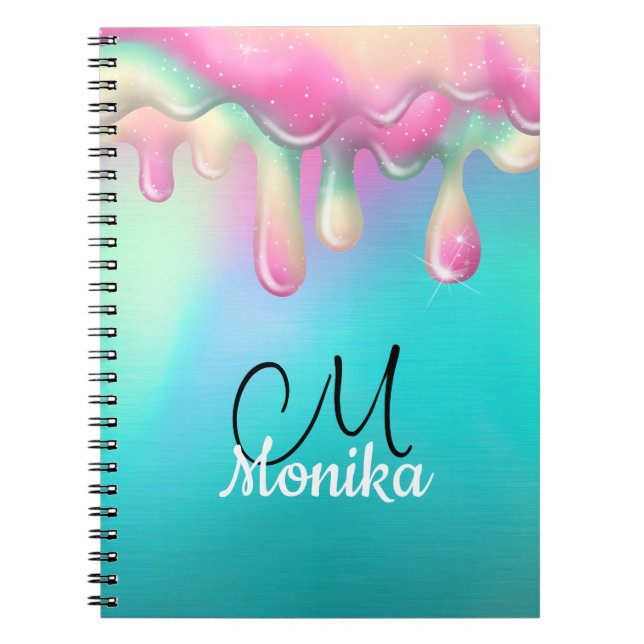 Cute Turcos Rosa Rainbow Dripping Galaxy Anteckningsbok (Framsidan)