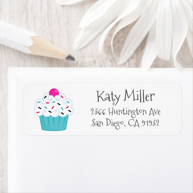 Cute Turcos Sprinkle Cuptårta Girls Returadress Etikett (Insitu)