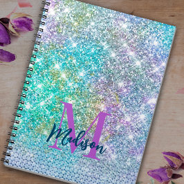 Cute Turcos unicorn faux glitter monogram Anteckningsbok