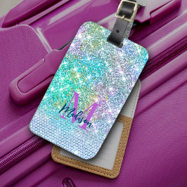 Cute Turcos unicorn faux glitter monogram Bagagebricka