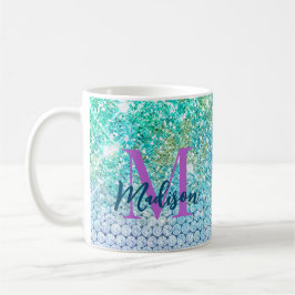 Cute Turcos unicorn faux glitter monogram Kaffemugg