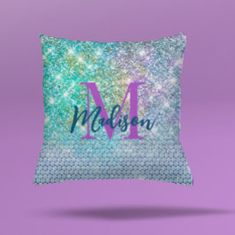 Cute Turcos unicorn faux glitter monogram Kudde