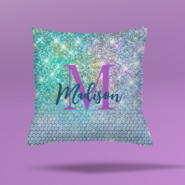 Cute Turcos unicorn faux glitter monogram Kudde (Skapare uppladdad)
