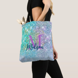 Cute Turcos unicorn faux glitter monogram Tygkasse
