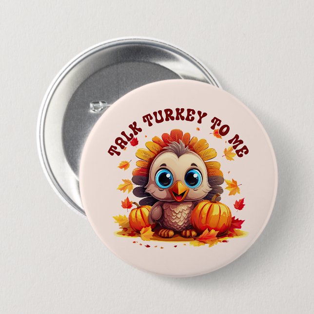 Cute Turkey and Autumn Foliage Knapp (Framsida & baksida)