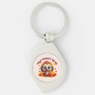 Cute Turkey and Autumn Foliage Swirl Silverfärgad Nyckelring