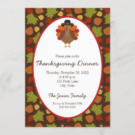 Cute Turkey and Löv Thanksgiving Inbjudningar