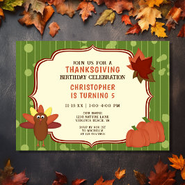 Cute Turkey and Pumpkins Thanksgiving Birthday Inbjudningar