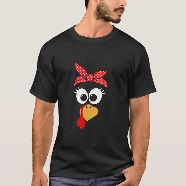 Cute Turkey Ansikte Bandana Red Dot Mönster Thanks T Shirt (Framsida)