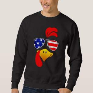 Cute Turkey Ansikte Thanksgiving American Flagga S Lång Ärmad Tröja