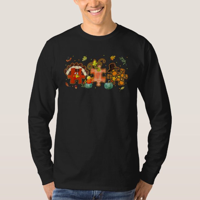 Cute Turkey Autism Awareness Puzzle Boys Girls Tha T Shirt (Framsida)
