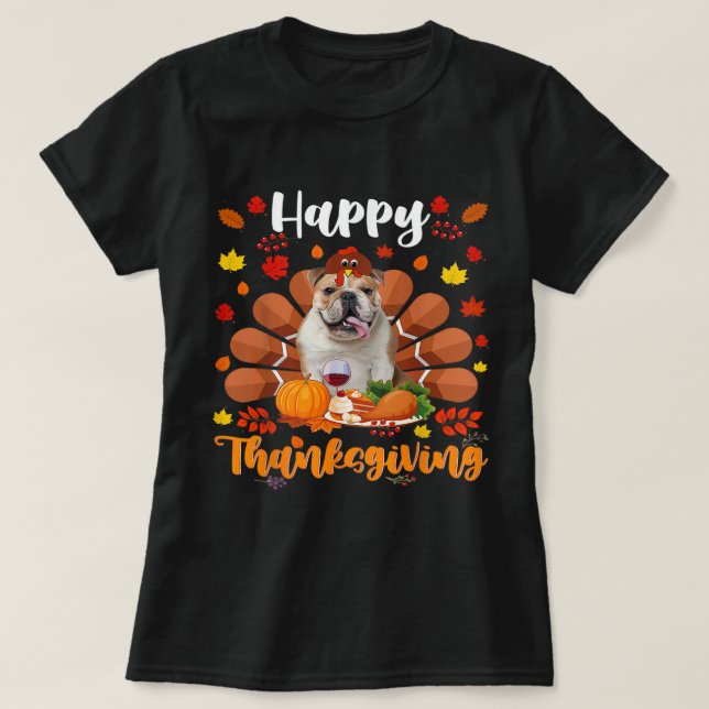 Cute Turkey Boston Terrier Dog Autumn T Shirt (Design framsida)