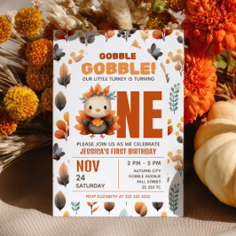 Cute Turkey Fall Foliage Thanksgiving 1st Birthday Inbjudningar