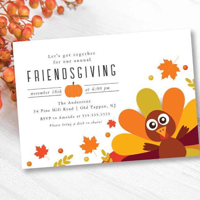 Cute Turkey Friendsgiving Inbjudningar (Skapare uppladdad)