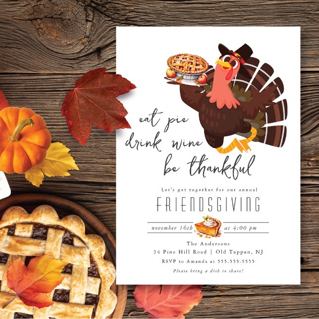 Cute Turkey Friendsgiving Middag Inbjudningar (Skapare uppladdad)