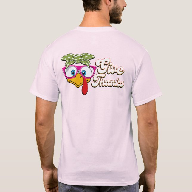 Cute Turkey Ge, tack Happy thanksgiving Helgdag T Shirt (Baksida)