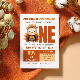 Cute Turkey Gobble Fall Thanksgiving 1st Birthday Inbjudningar
