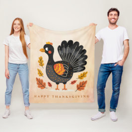 Cute Turkey Happy thanksgiving Fleece Blanket