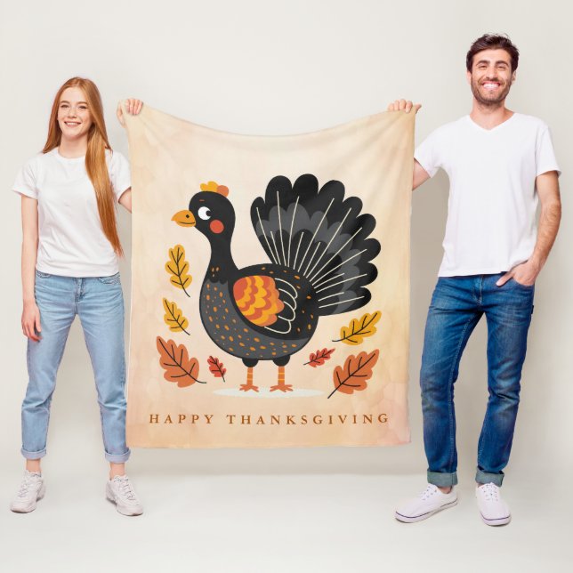 Cute Turkey Happy thanksgiving Fleece Blanket (På plats)