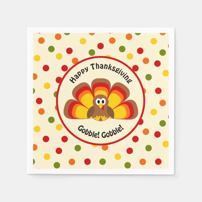 Cute Turkey Happy thanksgiving Gobble Polka dots Pappersservett (Framsidan)