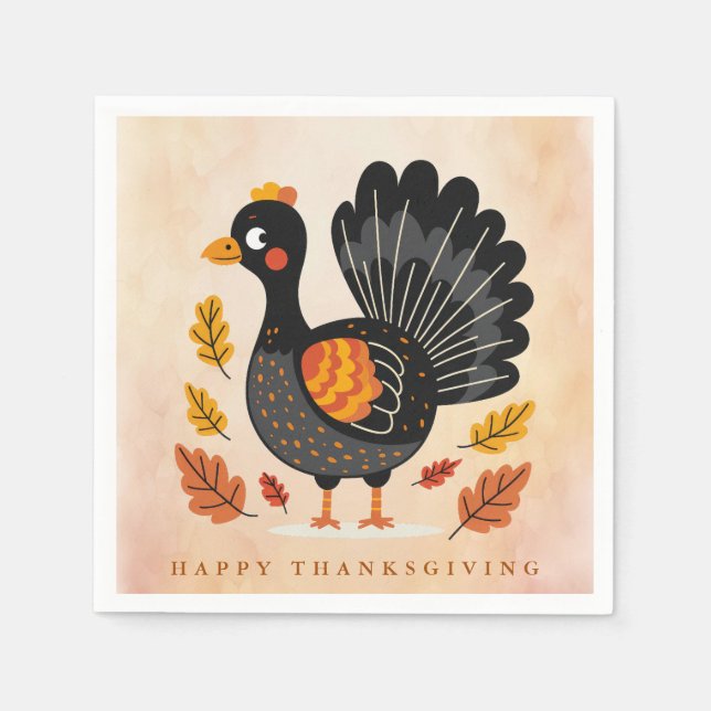 Cute Turkey Happy thanksgiving Napkins Pappersservett (Framsidan)