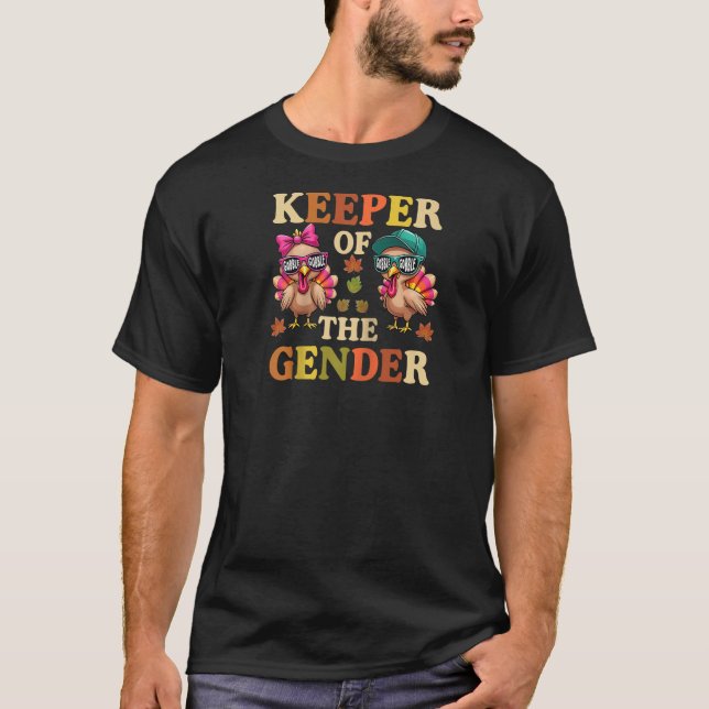 Cute Turkey Keeper of the Gender Reveal Baby than T Shirt (Framsida)