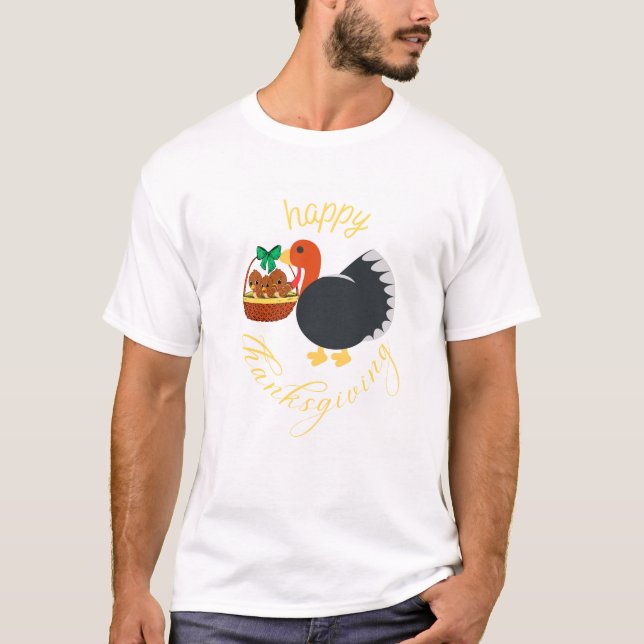 Cute turkey med spädbarn thanksgiving T-shirt (Framsida)