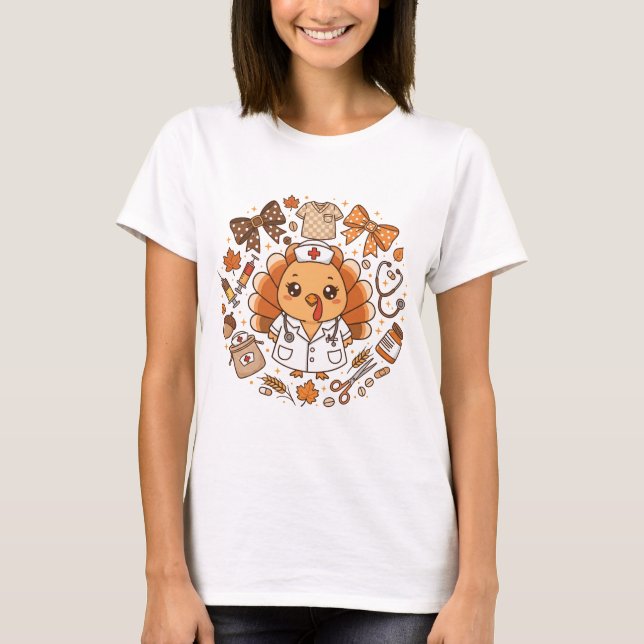 Cute Turkey Nurse | Thanksgiving Medical Staff T Shirt (Framsida)