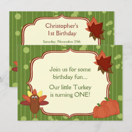 Cute Turkey och Pumpkins Thanksgiving 1:a födelsed Inbjudningar