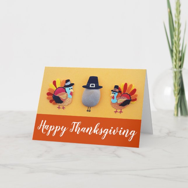 Cute Turkey Pilgrim Craft Thanksgiving Card Kort (Framsida)